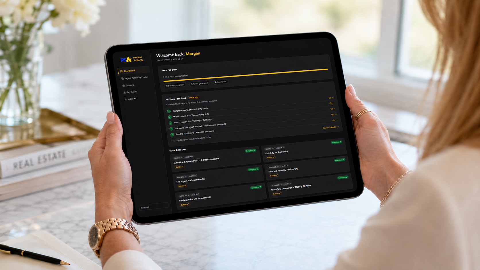 The Pre-Sold Authority dashboard shown on an iPad